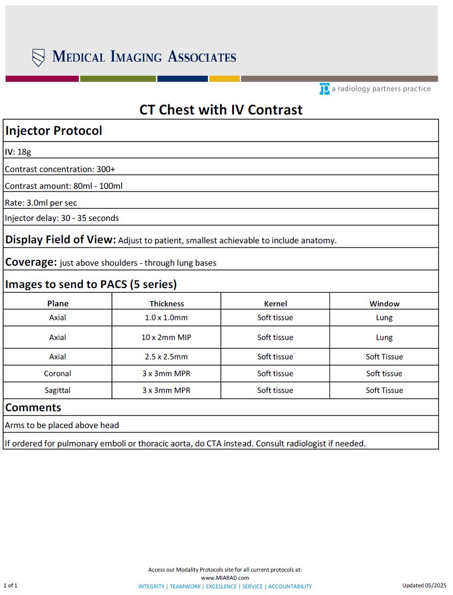 CT Chest with IV Contrast 05-2025